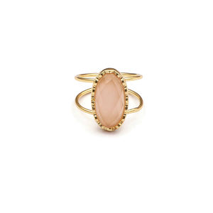 Piedra preciosa de Calcedonia Rosa chapada en oro forma ovalada hecha a mano ajustable regalo de mujer para sus anillos de joyería - Product Image 1