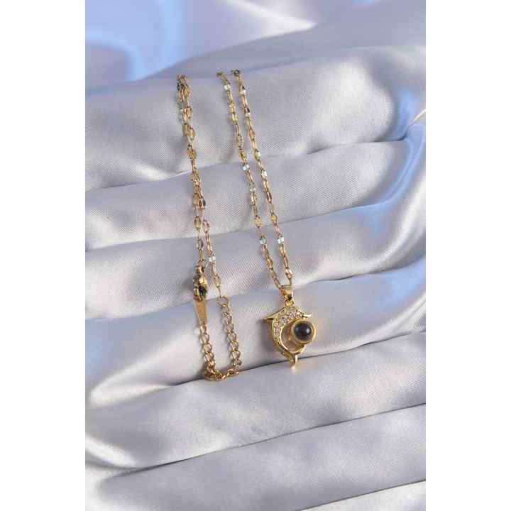 316l Steel Chain Gold Color Zircon Stone Dolphin Figured Projection Necklace