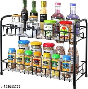 Ensemble de trois étagères de comptoir de cuisine en métal classiques réglables à 2 couches étagère à épices organisateur armoire conception multifonction pour le stockage - Product Image 5