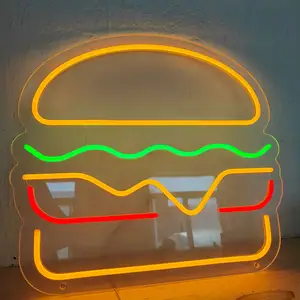 Lampu toko Burger pesta ulang tahun Restoran Makanan Cepat kustom tanda Neon Led tanda Burger tanda Neon