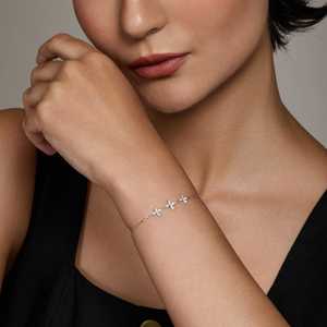 14K Gold and 92.5 <b>Silver</b> Tennis <b>Bracelet</b> with Cross Flower Key <b>Charm</b> Rhodium and Gold Plated 191367 Model - Product Image 6