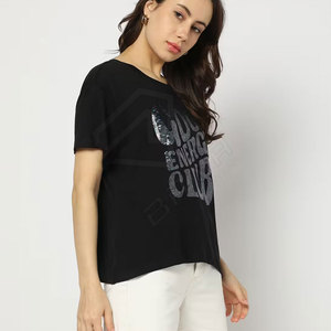 Comfortable Womens T-Shirts in <b>Black</b> Color With Half Sleeves With Custom Printed Girls T Shirts - Product Image 4