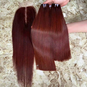 Extensiones de cabello humano vietnamita Super doble dibujado, paquete recto de hueso, Color de cabello Borgoña con cierre, vietnamita crudo - Product Image 1