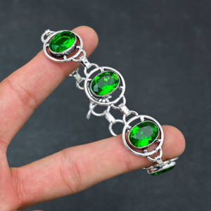 Lab Created Green <b>Peridot</b> Gemstone <b>Bracelet</b> Handmade Sterling Silver Plated Luxury Designer Jewelry 7-8 Inches Wedding Party - Product Image 4