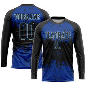 Uniformes de football personnalisés de haute qualité en polyester respirant avec sublimation noire et royale - Product Image 3