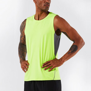 Men's <b>Neon</b> <b>Green</b> Sleeveless Tank <b>Top</b> O-Neck Quick Dry Sporty Fit Knitted Polyester Workout Wear - Product Image 2