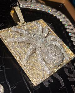 Trendy Spider corte redondo totalmente helado VVS Moissanite dos tonos 14K chapado en oro plata esterlina 925 Hip Hop colgante para Unisex - Product Image 2