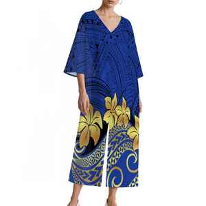 Pantalones Deportivos Casuales Holgados de Pierna Ancha y Cintura Alta con Estampado Tribal Polinesio Personalizado para Mujer - Product Image 2