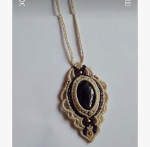 Collier en macramé avec agate dentelle, pierre ronde, réglable, style bohème, fait main, pour femme - Product Image 4