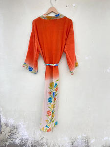 Kimono largo con estampado de flores de seda 100%, vestido de salón bohemio, cierre de cordón de secado rápido ligero para verano, otoño y primavera - Product Image 6