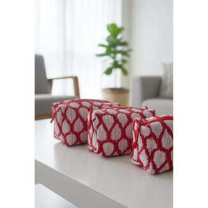 Juego de 3 Bolsas de Cosméticos de Viaje con Cierre, Diseño Geométrico de Hoja de la Paz Roja, Ecológicas, Bolsas Utilitarias Grandes Hechas a Mano - Product Image 2