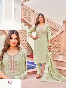 Soie romaine lourde avec broderie et travail manuel avec ensemble de dupatta kurti en soie - Product Image 4