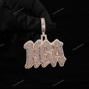 Último Moissanite personalizado Baguette nombre colgante 925 plata esterlina Iced Out dos tonos collar Hip Hop joyería chapado en oro encanto - Product Image 3