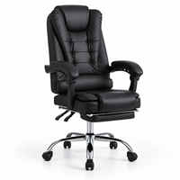 Chaise de bureau de direction avec repose-pieds rétractable, revêtement en PVC noir et base chromée à cinq branches pour espaces de travail modernes