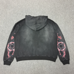 Sweat à capuche oversize à fermeture éclair en molleton personnalisé, en coton délavé, avec patchwork pour homme - Product Image 2