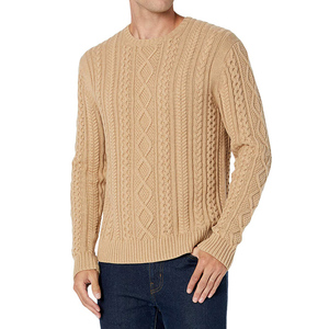 Vente en gros de pulls torsadés à manches longues en coton 100% ras du cou pull côtelé d'automne en tricot avec logo personnalisé pour hommes - Product Image 3
