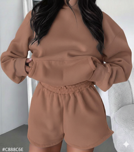 Ensemble de survêtement pour femme, sweat-shirt et short, décontracté, ample, deux pièces, mode urbaine, écologique, pour un port quotidien confortable - Product Image 1