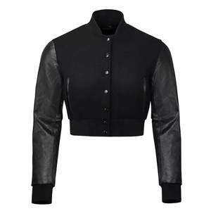 Haute qualité personnalisé recadrée Letterman veste femmes manches en cuir Pure laine corps Baseball veste - Product Image 6