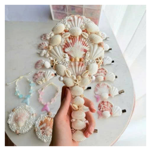 กระจกเปลือกหอยสร้างขึ้นโดยช่างฝีมือในเวียดนามโดยมีเปลือกหอยผสมกระจกเปลือกหอยกระเป๋าทันสมัยสำหรับผู้รักการแต่งหน้า - Product Image 1