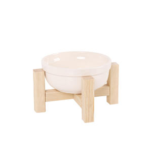 ชามอาหารและน้ำสำหรับสัตว์เลี้ยงเซรามิกพร้อมขาตั้งไม้ ชามและที่ให้อาหารสัตว์เลี้ยงแบบตกแต่ง - Product Image 1