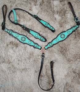 Luxe Personnalisé Premium Western Cheval Headstall Poitrine Collier Haute Qualité Équestre Équitation En Cuir Strass À La Main Personnalisé - Product Image 1
