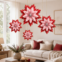 Ornement en papier pliable de luxe en forme d'étoile rose et rouge, décoration suspendue en forme de flocon de neige pour Noël, fenêtre, fête, mariage