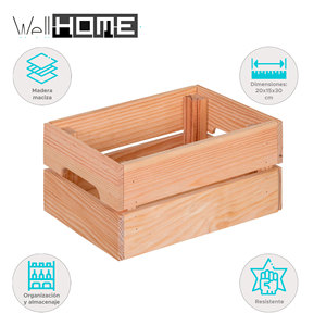 Boîte de rangement décorative en bois massif Well Home Natural Tone 20x15x30cm - Product Image 2