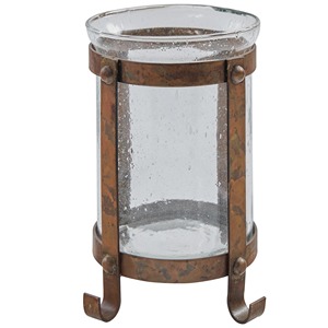 Portavelas Estilo Huracán con Acabado Rústico en Cobre, Marco de Metal Envejecido, Vidrio Texturizado, Decoración Rústica, Hierro Pesado, Navidad, Pascua - Product Image 1