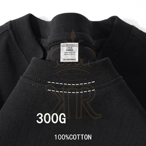 Beige 300g Camiseta de manga corta de algodón pesado Verano Cuello redondo Camisa suelta y base para hombres Mujeres Camiseta básica ajustada - Product Image 3