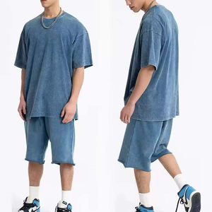 Ensemble de shorts en coton bleu marine unisexe, t-shirt surdimensionné et shorts, tenue deux pièces, streetwear d'été - Product Image 5
