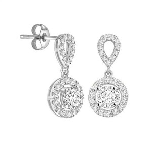 Elegantes Pendientes de Diamantes Finos con Corte Redondo y Halo Simple, Diamante Cultivado en Laboratorio de 0.60 Ct en Platino, para Bodas, Compromisos y Fiestas - Product Image 3