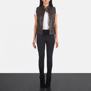 Chaleco de cuero de Venta caliente de fábrica, chaqueta de cuero acolchada sin mangas informal de otoño, chalecos y chalecos de mujer de PU con forro de algodón - Product Image 6