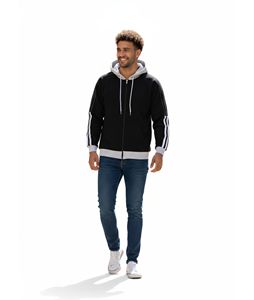 Sudadera con capucha y cremallera unisex, sudadera informal con mangas a rayas y logotipo personalizado - Product Image 3