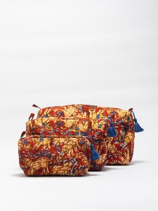 Set 3 Red Eco-Friendly Cotton Quilted Vintage Case Hand Block Printed Travel Accessory Cosmetic Organizer <b>Zipper</b> Closure Large - Product Image 4