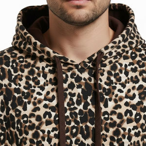 Sudadera con Capucha de Estilo Vintage, Personalizable con Logotipo, para Hombre, de Felpa Gruesa, con Estampado de Leopardo, Talla Grande - Product Image 4