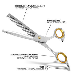 Ciseaux à cheveux élégants ciseaux à éclaircir en acier inoxydable ciseaux à cheveux avec vis réglable en or - Product Image 2