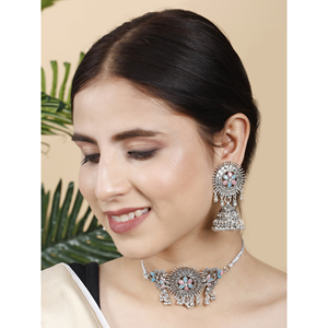 GS Pink and SkyBlue Round Zircon Flower Choker Elegant <b>Wedding</b> <b>Accessory</b> - Product Image 3