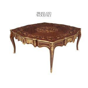 Table basse carrée de luxe avec incrustation de bois complexe et finition en laiton élégante pour une décoration intemporelle du salon - Product Image 4
