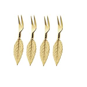 Tenedor de Metal Chapado en Oro para Frutas y Queso, Juego de Cubiertos con Diseño de Hoja, Nuevo y Moderno - Product Image 1