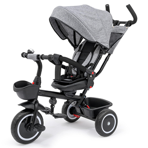 Tricycle gris durable bébé push vélo v3 avec harnais de sécurité siège réglable roues lisses poignée de direction parent et extérieur - Product Image 1