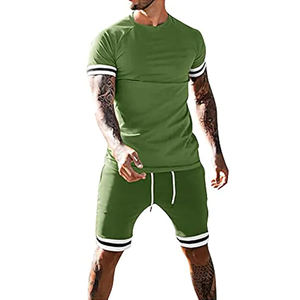 <b>White</b> Mans Outfits, <b>Men</b> Fashion Summer 2 Piece Outfits Sportswear <b>Short</b> Sleeve Shirt and <b>Shorts</b> Set Sports Joggers Tracksuit - Product Image 2