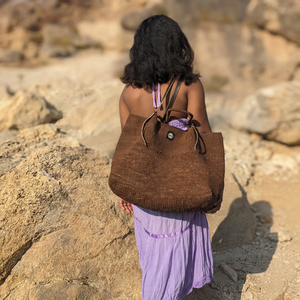 Sac à bandoulière bohème en jute avec fermeture éclair, dessus ouvert, deux sangles, sac de shopping d'été marron - Product Image 2
