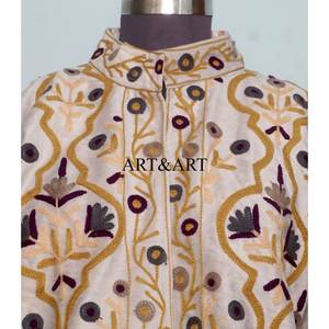 <b>Women's</b> <b>Velvet</b> Artisan Hand Embroidered Suzani Quilted <b>Jacket</b> Floral Design 100% Cotton Woven Fabric Eco-Friendly Quick Dry - Product Image 2