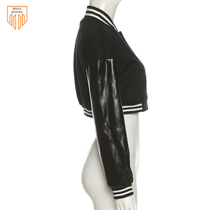 Abrigo de béisbol informal de otoño para mujer, chaqueta universitaria de retales, Mangas de cuero con botones, moda deportiva estampada, informal, abotonada - Product Image 2