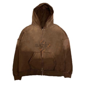 Nouveaux sweats à capuche unisexes surdimensionnés en molleton épais, personnalisés avec impression sérigraphique et broderie, effet délavé à l'acide, fermeture éclair intégrale, écologiques pour l'hiver - Product Image 6
