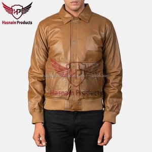 Chaqueta de cuero de Bombardero Marrón de alta calidad para hombre Estilo clásico atemporal Cuello alto Forro polar para comodidad Calidez de invierno - Product Image 3