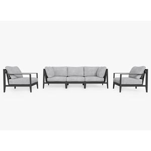 Set di mobili da giardino per esterni divano nero in legno di Teak naturale con Set di <span class=keywords><strong>divani</strong></span> a cuscino-Feder - Product Image 1