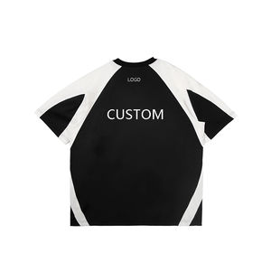 T-shirt personnalisé à épaules tombantes en coton surdimensionné T-shirts pour hommes avec bloc de couleurs avec logo personnalisé imprimé tricoté formel - Product Image 2