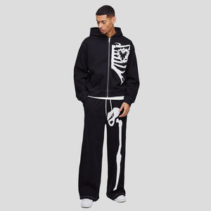 El más nuevo diseño de ropa de hombre chándal 100% algodón Puff impresión Logo pantalones apilados y cremallera Sudadera con capucha traje de sudor para hombres - Product Image 4