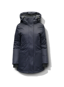Parka d'hiver matelassée respirante en toile tricotée à capuche pour femmes de la marine de qualité personnalisée - Product Image 4